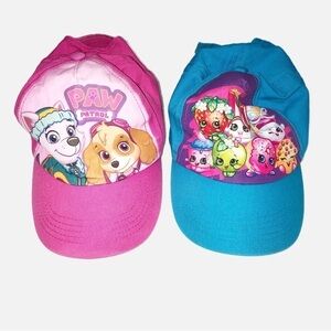 Set of 2 Kids Hats Paw Patrol Shopkins Pink Blue Adjustable Back Cotton Baseball